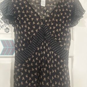 Calvin Klein Jeans Black and Cream Floral Blouse